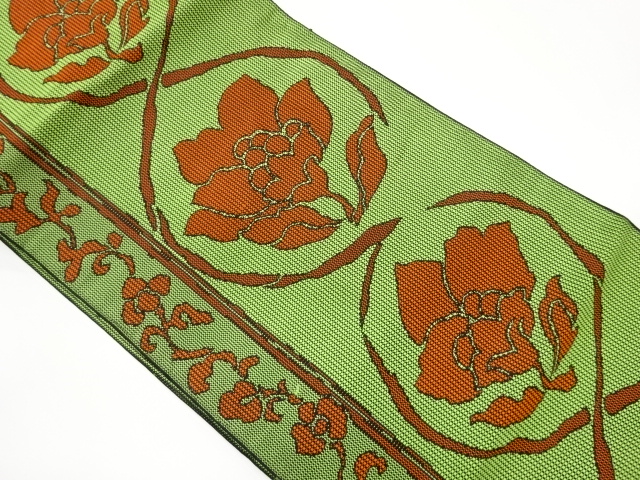 JAPANESE NAGOYA OBI / CHIKUZEN HAKATA / WOVEN FLOWER ARABESQUE